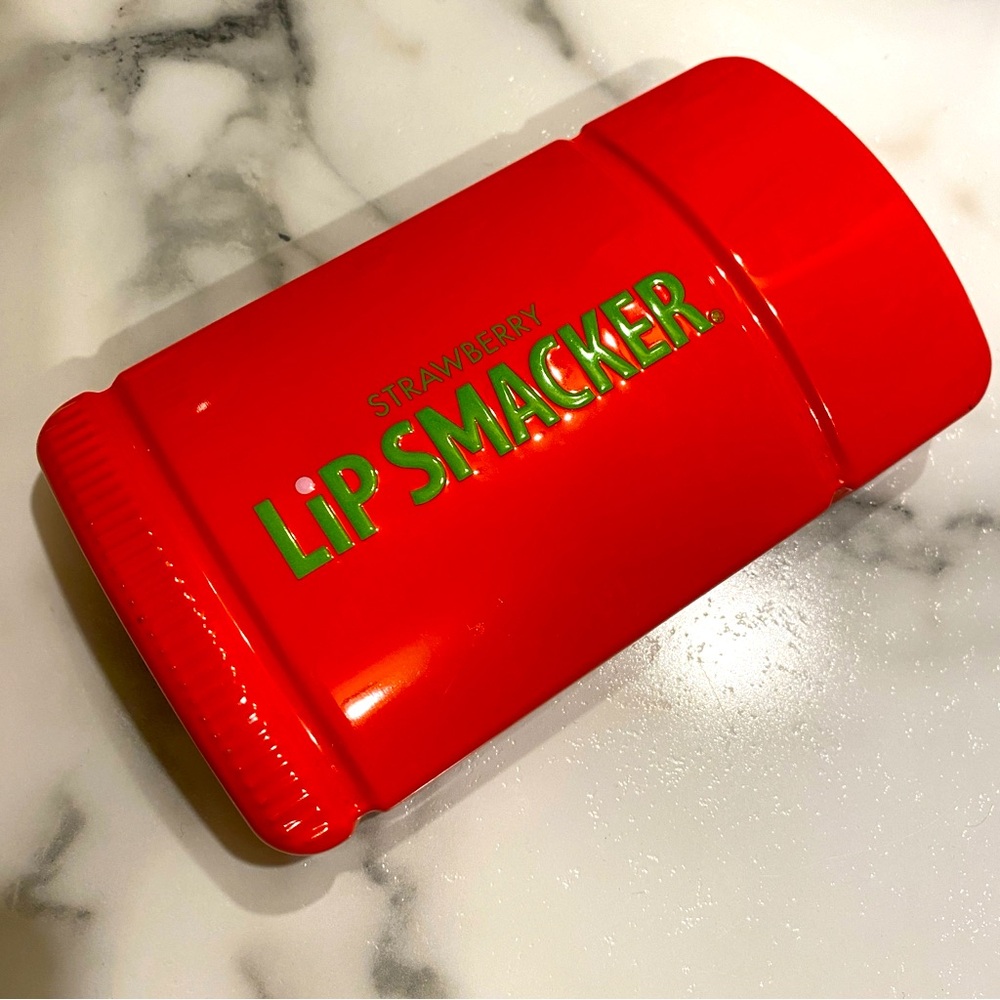 Vintage Big Lip Smackers Red Tin Strawberry Green Collectible